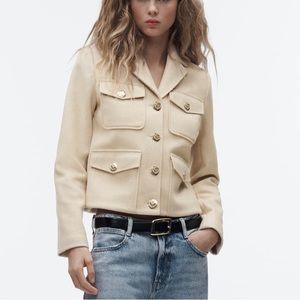 Zara CROPPED BEIGE JACKET WITH GOLD BUTTONS